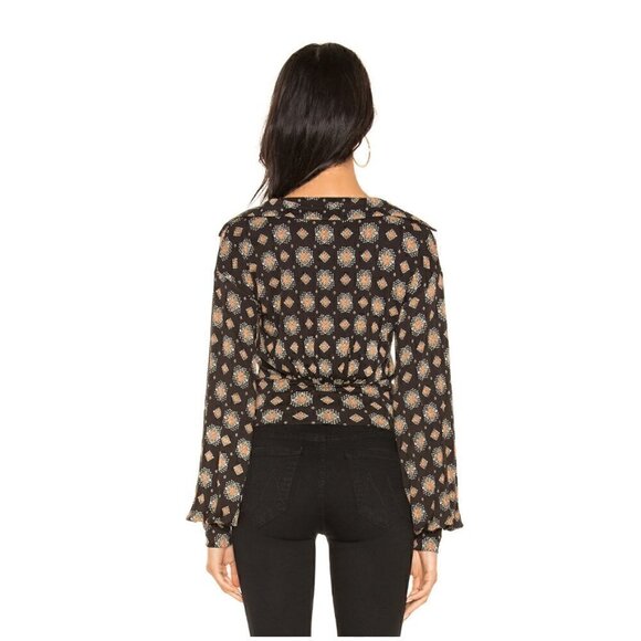Free People Sydneys Party Top XS Medallion Printed Deep V Revolve Black Trendy - Picture 13 of 16